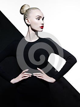 Elegant blode in geometric black and white background