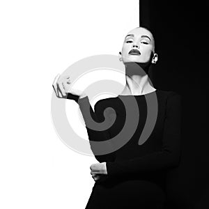 Elegant blode in geometric black and white background