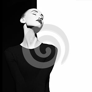 Elegant blode in geometric black and white background photo