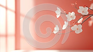 Elegant blooming branches against a soft pink backdrop photo