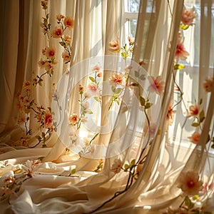 Elegante fiori danza sul tenda radiante luce del sole 