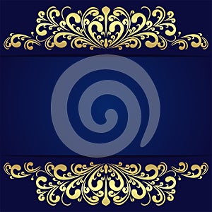 Elegant blue Background with floral golden Borders.