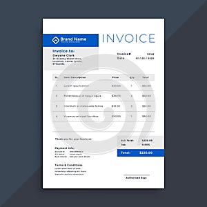 Elegant blue business invoice template photo