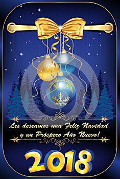 Elegant blue corporate winter holiday greeting card in Spanish