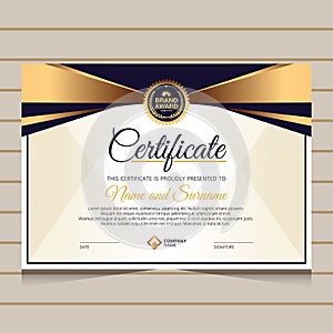 Elegant blue and gold diploma certificate template.