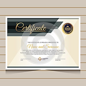 Elegant blue and gold diploma certificate template.