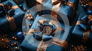Elegant blue and gold gift boxes