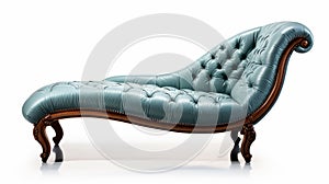 Elegant Blue Leather Chaise Lounge With Wooden Frame