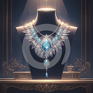 Elegant Blue Pendant Necklace on Mannequin Display photo