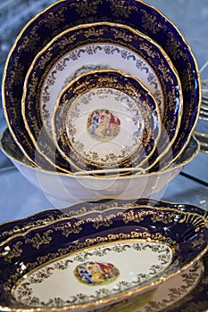 Elegant blue tea set. Plates