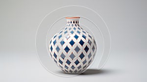 Elegant Blue And White Vase With Geometric Pattern