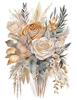 Elegant Boho Wedding Bouquet in Muted Colors .
