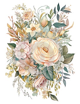 Elegant Boho Wedding Bouquet in Soft Pastel Colors .