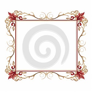 Ornate Gold And Red Decorative Frame With Delicate Ink Lines