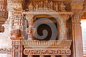 Elegant border patterns engraved on a balcony. Adalaj Stepwell, Ahmedabad, Gujarat