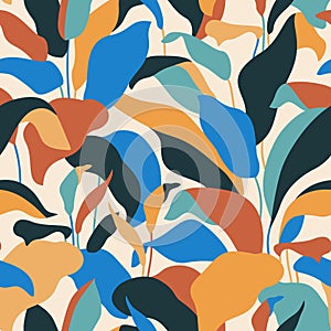 Elegant botanical leaves abstract seamless pattern. Tropical bush modern art
