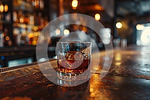 Elegant Bourbon in Glass: Classic Bar Interior Setting