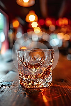 Elegant Bourbon in Glass: Classic Bar Interior Setting