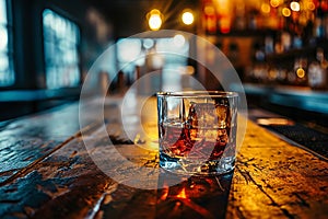 Elegant Bourbon in Glass: Classic Bar Interior Setting