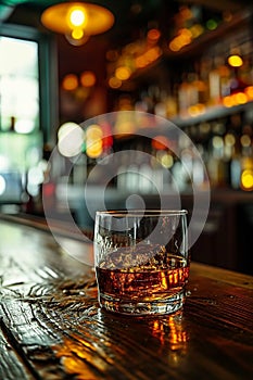 Elegant Bourbon in Glass: Classic Bar Interior Setting