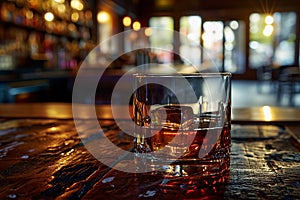 Elegant Bourbon in Glass: Classic Bar Interior Setting