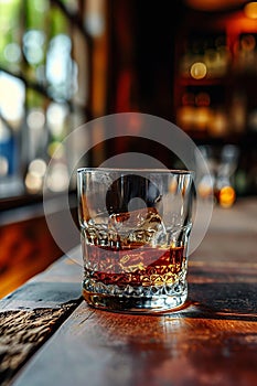 Elegant Bourbon in Glass: Classic Bar Interior Setting