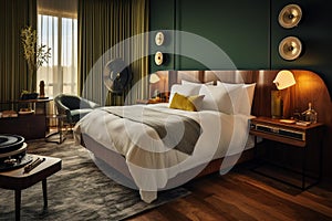 Elegant Boutique Hotel Bedroom with King-Size Bed and Vintage Charm