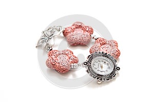 Elegant bracelet from volcanic lava and silver with watch photo