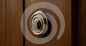 Elegant brass door knob on dark wood