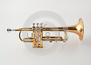 Elegant Brass Trumpet on White Background