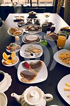 Elegant breakfast buffet selection spread out