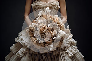 Elegant bridal bouquet and dress detail