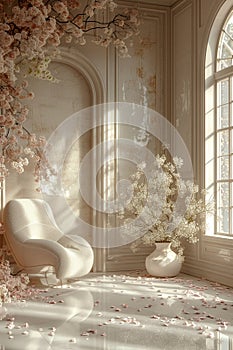 Elegant bridal suite with soft lighting and delicate decor3D render
