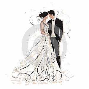 Elegant Bride And Groom Illustration With Expressive Brush Strokes
