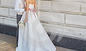 Elegant bride and groom posing together