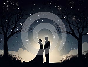 Elegant Bride and Groom Silhouette Clipart