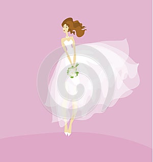 Elegant bride in white dress concept.