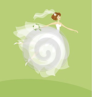 Elegant bride in white dress concept.