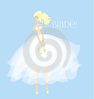 Elegant bride in white dress concept.