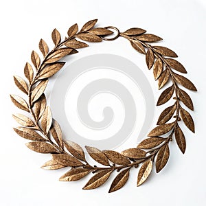 Elegant Bronze Laurel Wreath isolated on white background photo