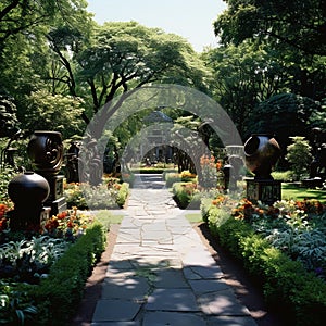 Elegant Bronze Sculpture Garden: A Serene Path of Artistry