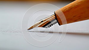 Elegant Brown Fountain Pen with Silver Accents on Blank White Paper for Classic Writing Experience