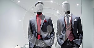 Elegant Business Suits Display With Mannequins in Store