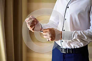 elegant businessman dressed costume before meeting with a partners