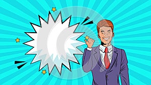 Elegant businessman with expresion splash pop art style animation