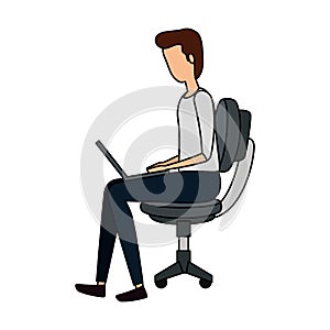 elegant businessman using laptop seated in office chair