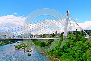An elegant cable-stayed bridge over the Moraca River is the visiting card of the capital of Montenegro