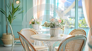 Elegant cafÃ¢ËÅ¡ÃÂ© interior with pastel decor and flowers photo