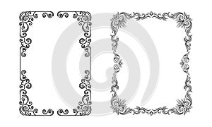 Elegant calligraphic frames set. Vintage black decor borders of rectangular shape vector illustration