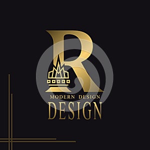 Elegant Capital letter R. Graceful Royal Style. Creative Calligraphic Beautiful Logo. Vintage Drawn Emblem for Book Design, Brand